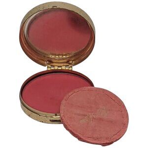 Vtg Revlon Compact Cake Rouge Blush Gold Tone Powder Puff Pocket Mirror USA
